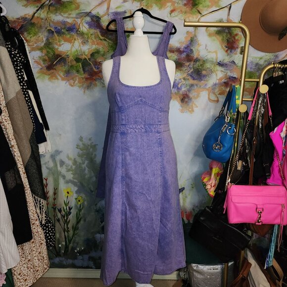 NWT Pink Washed Denim Corset Bust Midi Dress - Picture 2 of 9